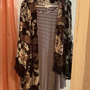 Striped dress with floral shawl